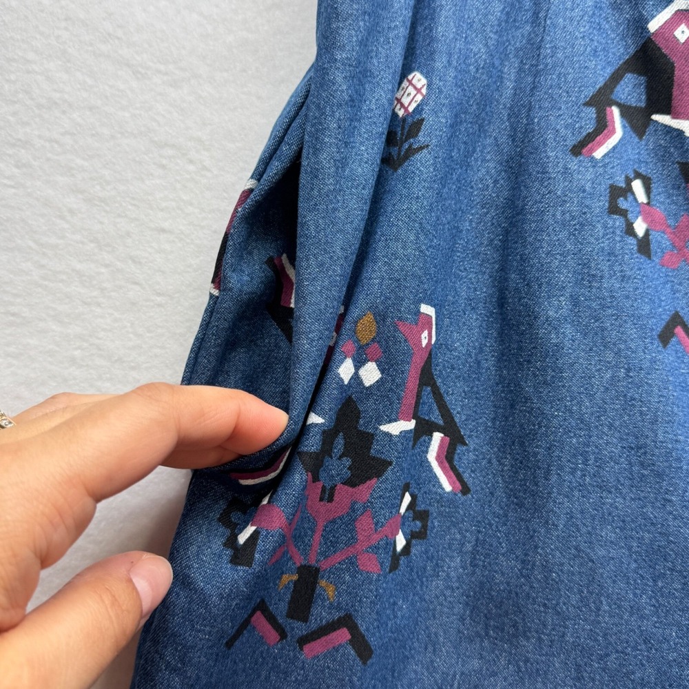 Anthropologie SVA Sonam Paras Modi Boho Bird Floral Blue Denim Pants Size 10 - Picture 10 of 16